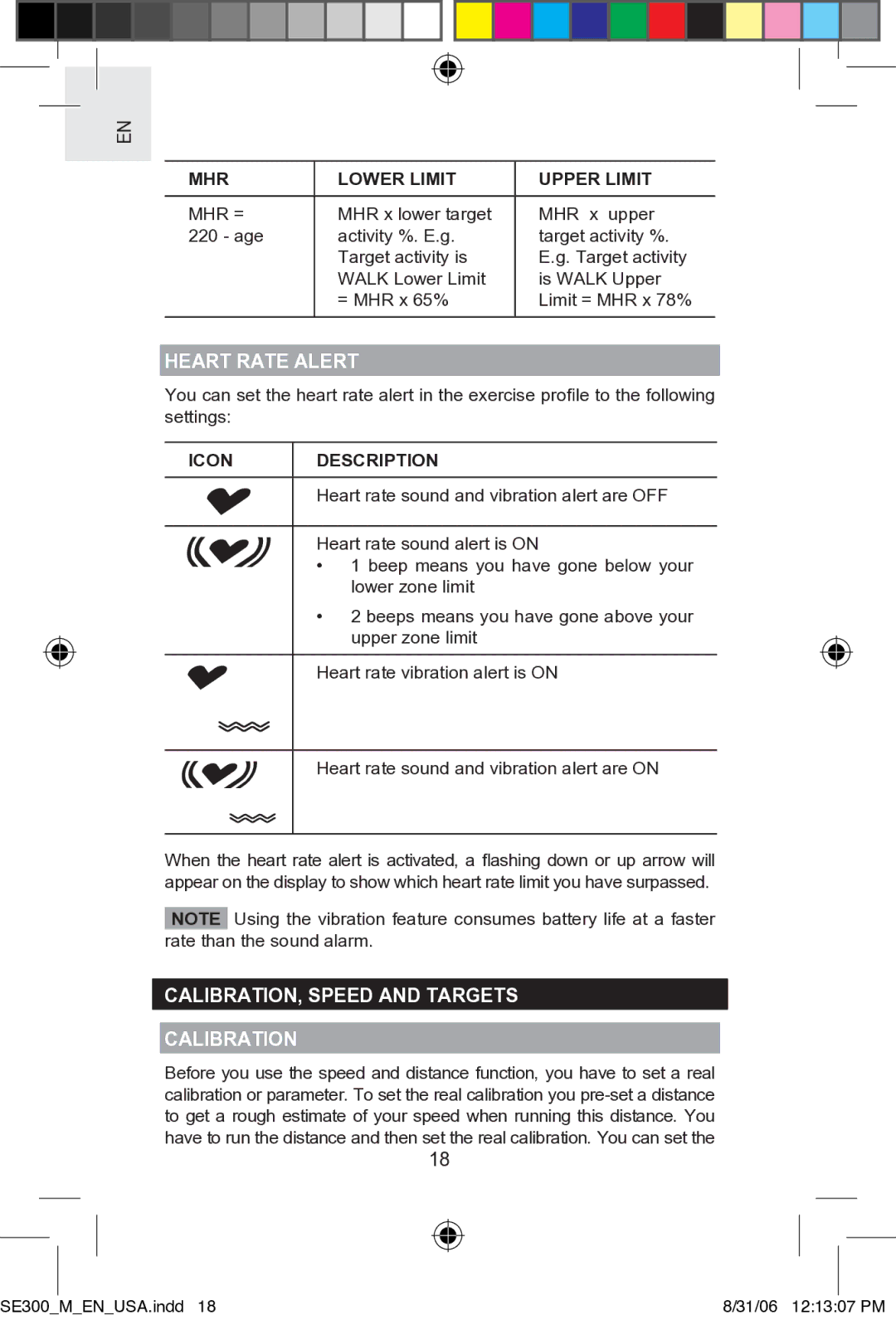 Oregon SE300 user manual MHR Lower Limit Upper Limit, Heart Rate Alert, Heart rate sound and vibration alert are OFF 