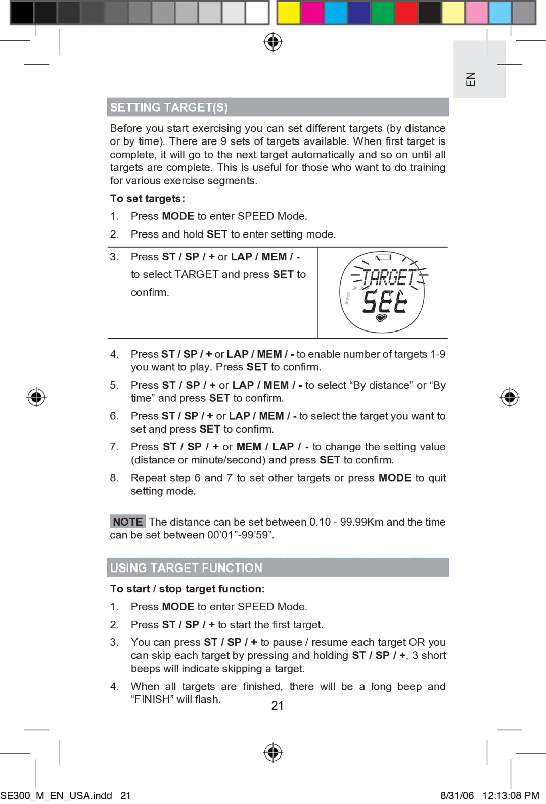 Oregon SE300 user manual Setting Targets, To set targets, Press ST / SP / + or LAP / MEM, Using Target Function 