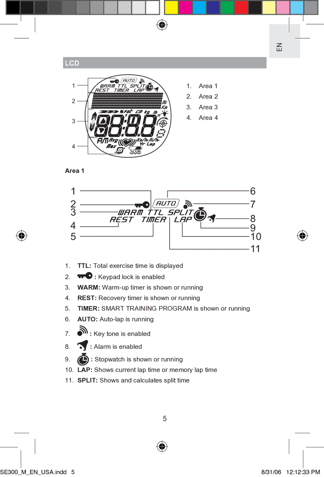 Oregon SE300 user manual Lcd, Area 