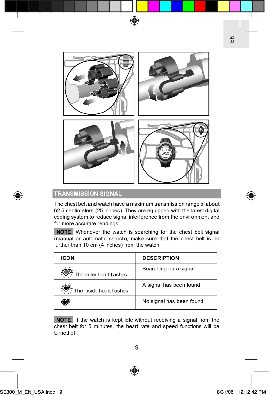 Oregon SE300 user manual Transmission Signal, Icon Description 