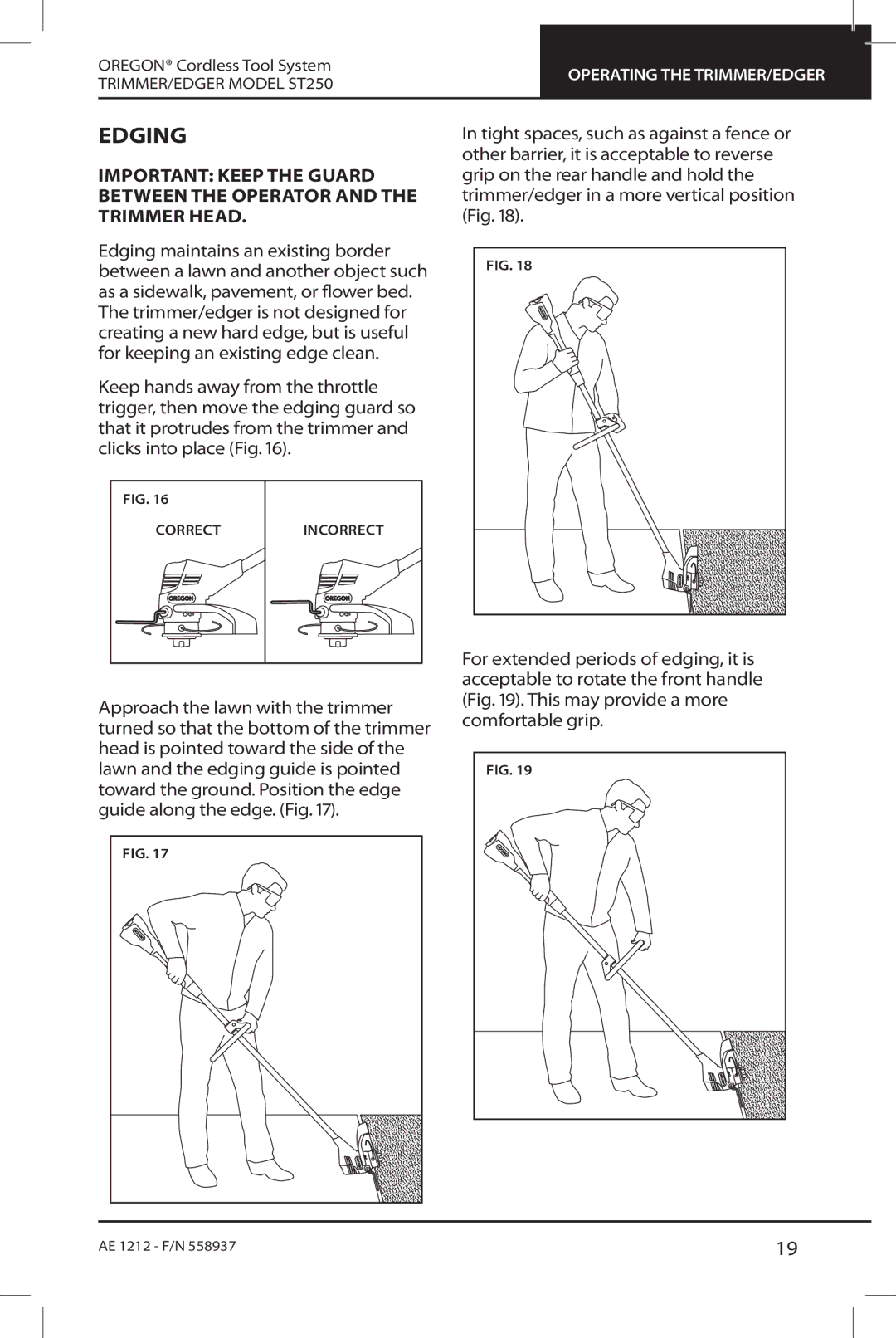 Oregon ST250 instruction manual Edging, This may provide a more 