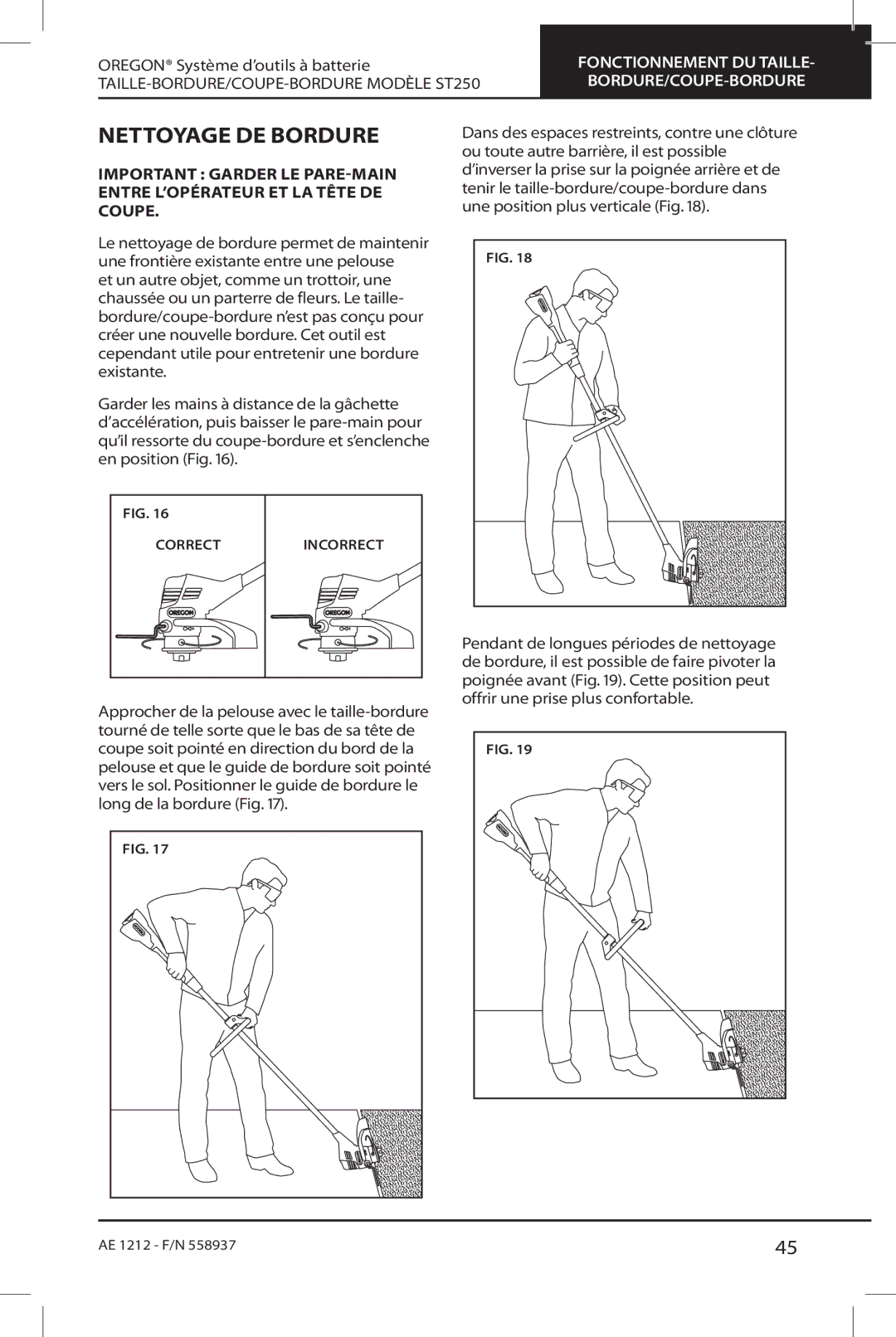 Oregon ST250 instruction manual Nettoyage de bordure 