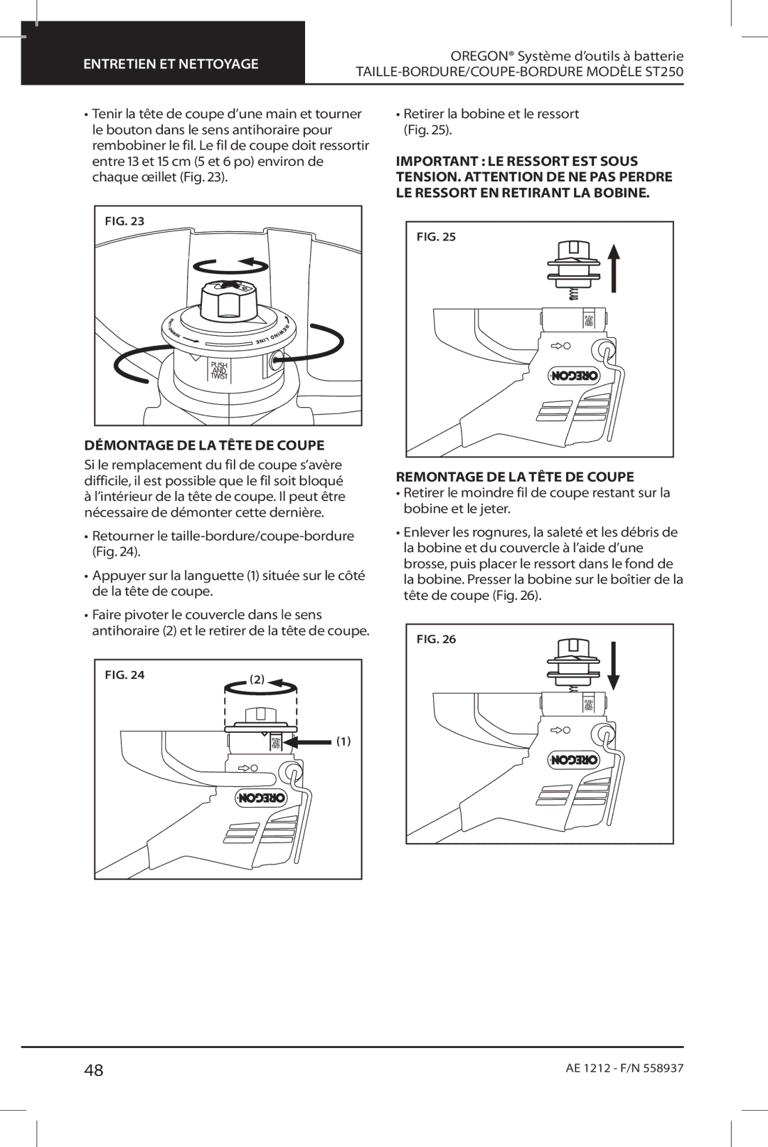 Oregon ST250 instruction manual Démontage de la tête de coupe 