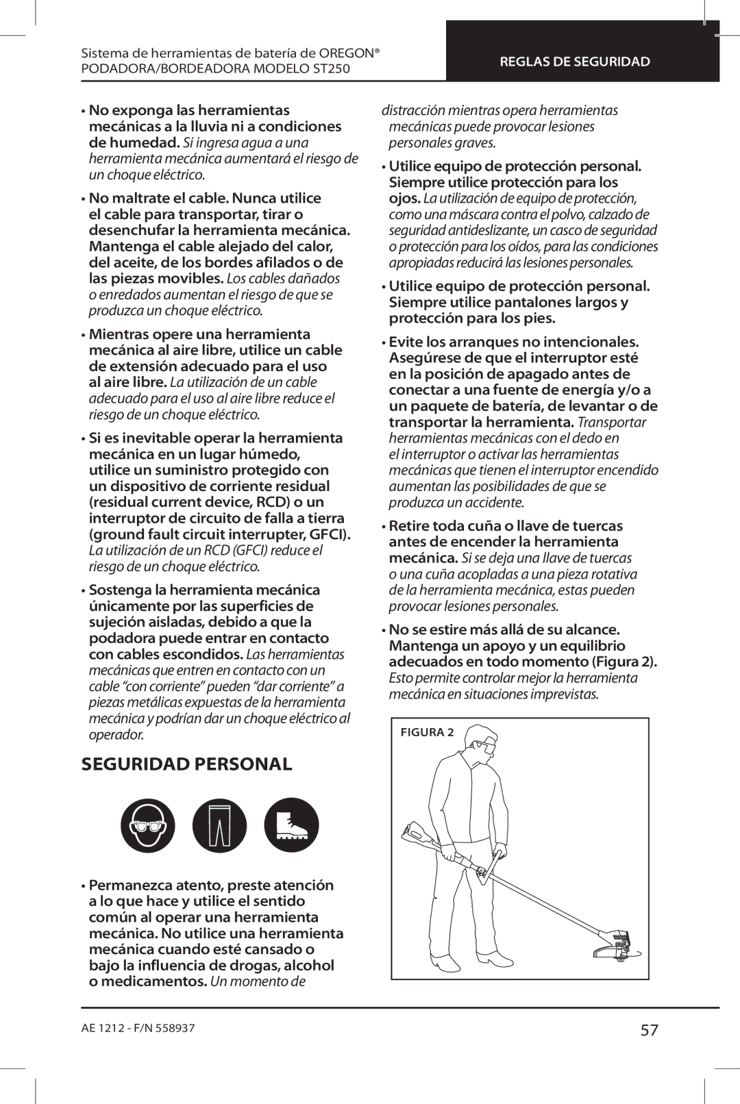 Oregon ST250 instruction manual Seguridad personal 