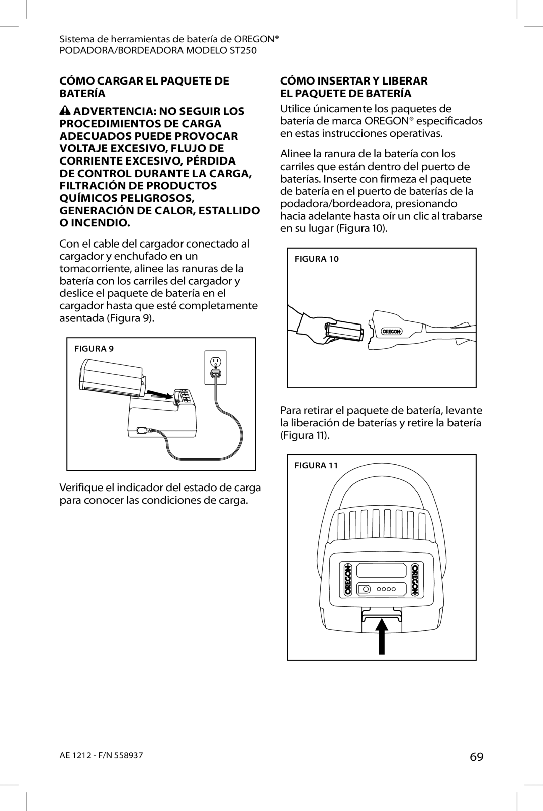 Oregon ST250 instruction manual Cómo Insertar Y Liberar EL Paquete DE Batería 