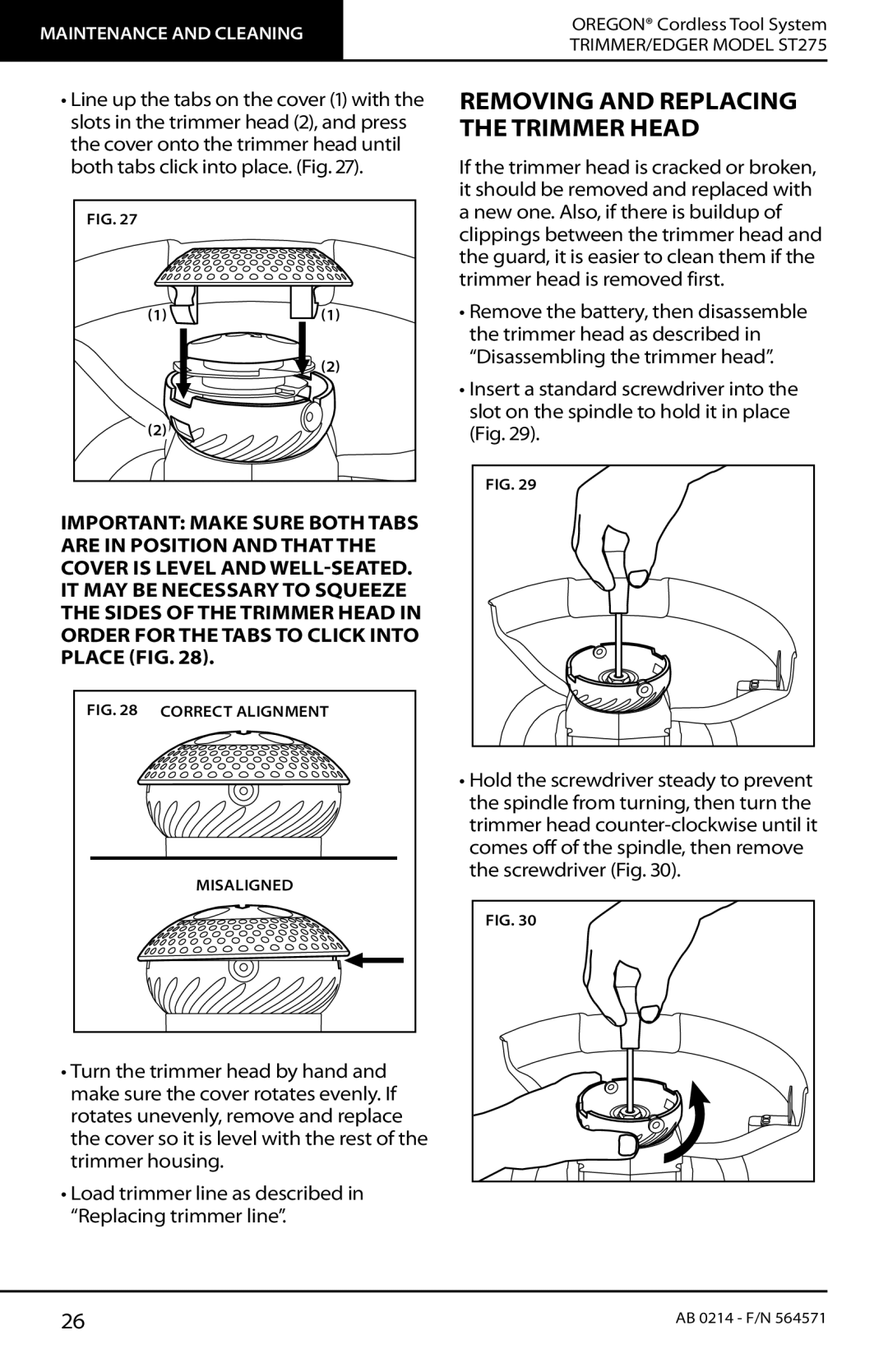 Oregon ST275 instruction manual Removing and Replacing the Trimmer Head 