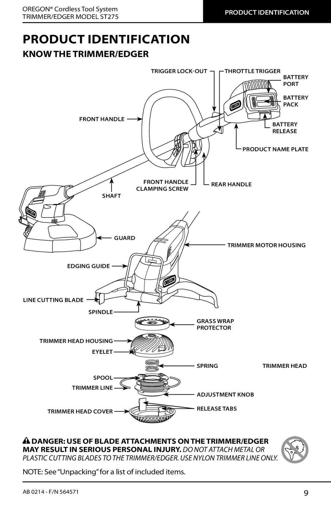 Oregon ST275 instruction manual Product Identification, Know the TRIMMER/EDGER 