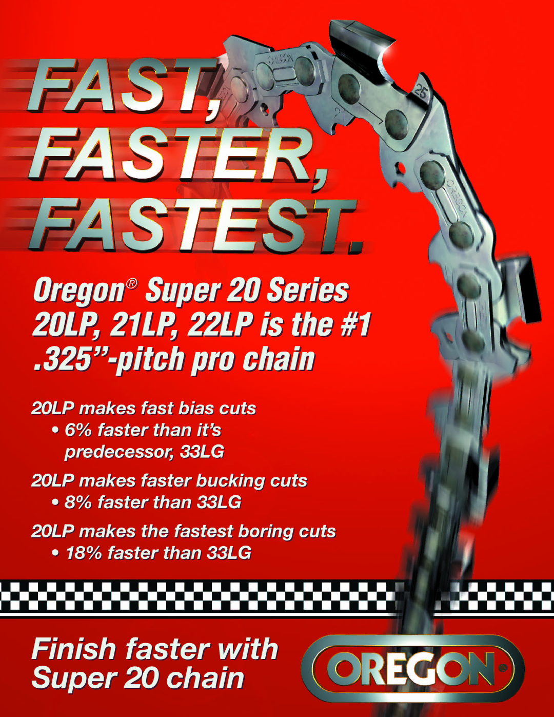 Oregon Super 20 Series manual Pitch pro chain, Finish faster with Super 20 chain 