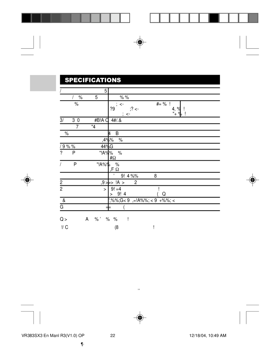 Oregon VR383SX3 user manual Specifications 