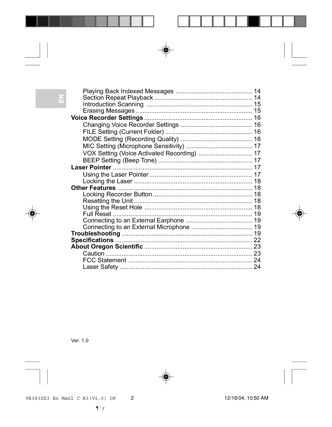 Oregon VR383SX3 user manual Using the Laser Pointer 