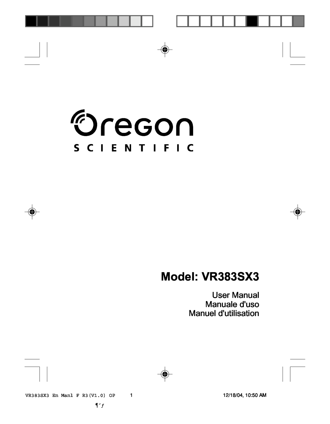 Oregon user manual Model VR383SX3, VR383SX3 En Manl F R3V1.0 OP 