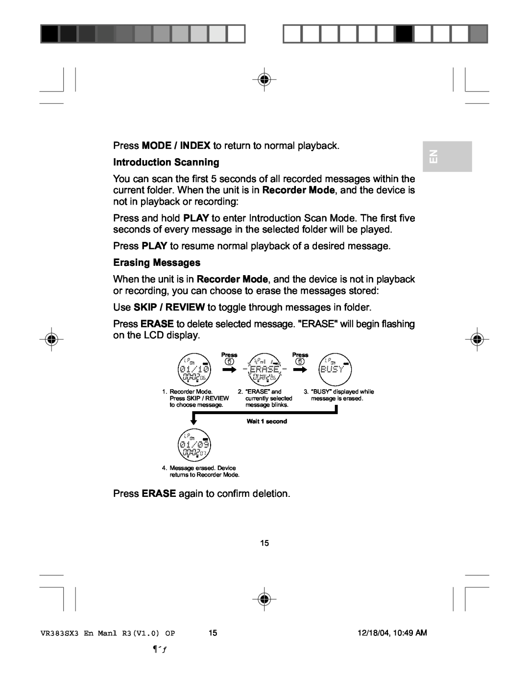 Oregon VR383SX3 user manual Introduction Scanning, Erasing Messages 