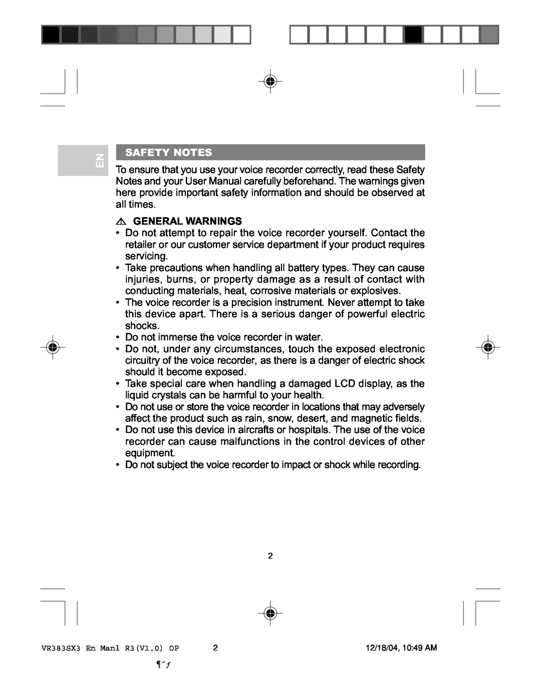 Oregon VR383SX3 user manual Safety Notes, General Warnings 