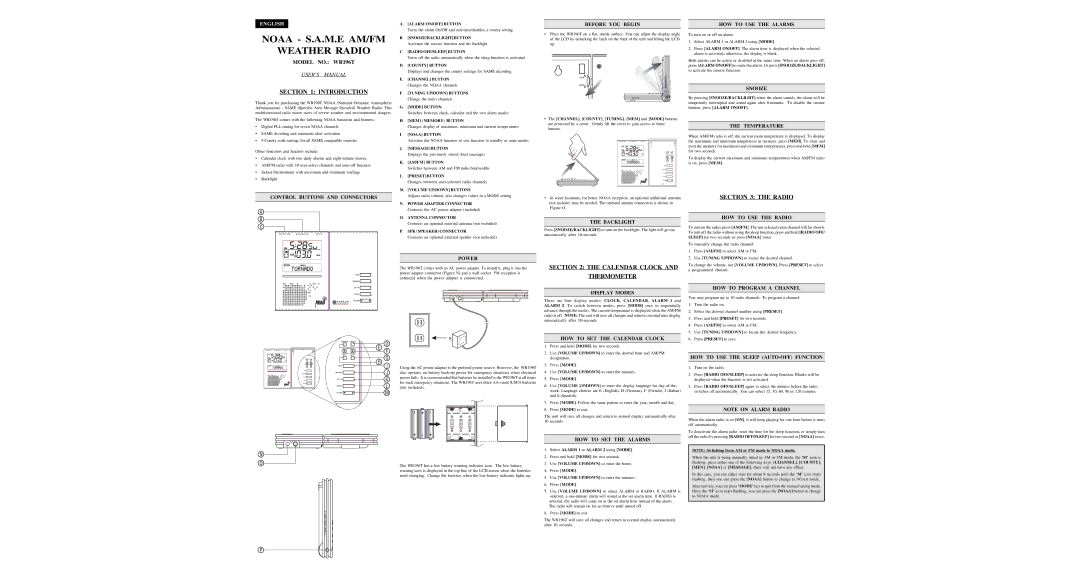 Oregon WR196T user manual Introduction, Radio, Calendar Clock Thermometer 