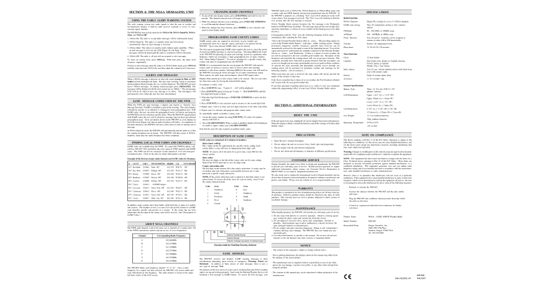 Oregon WR196T user manual Noaa Messaging Unit, Additional Information 