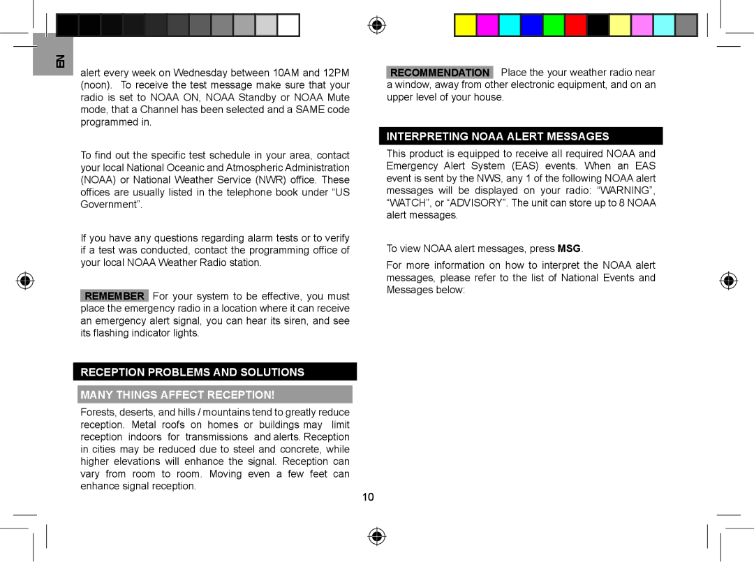 Oregon WR608 Remember, Reception Problems and Solutions, Many Things Affect Reception, Interpreting Noaa Alert Messages 