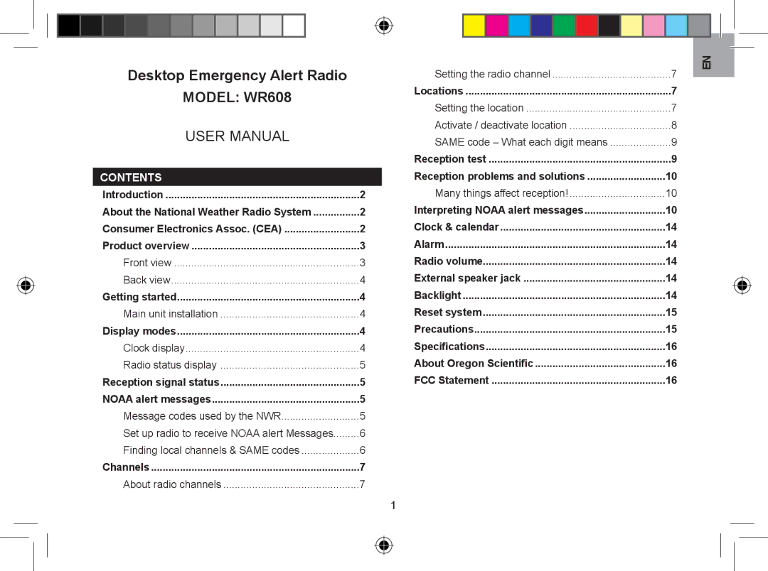 Oregon user manual Model WR608, Contents 