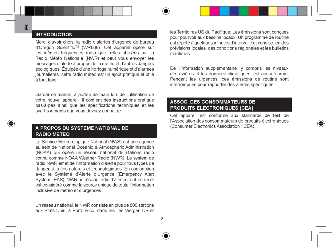 Oregon WR608 user manual Propos DU Systeme National DE Radio Meteo, ASSOC. DES Consommateurs DE Produits Electroniques CEA 