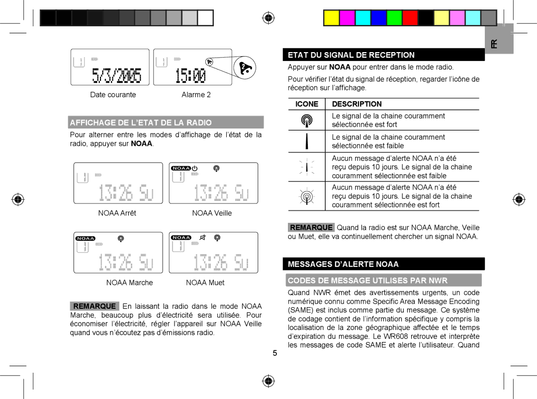 Oregon WR608 user manual Affichage DE L’ETAT DE LA Radio, Etat DU Signal DE Reception, Icone Description 