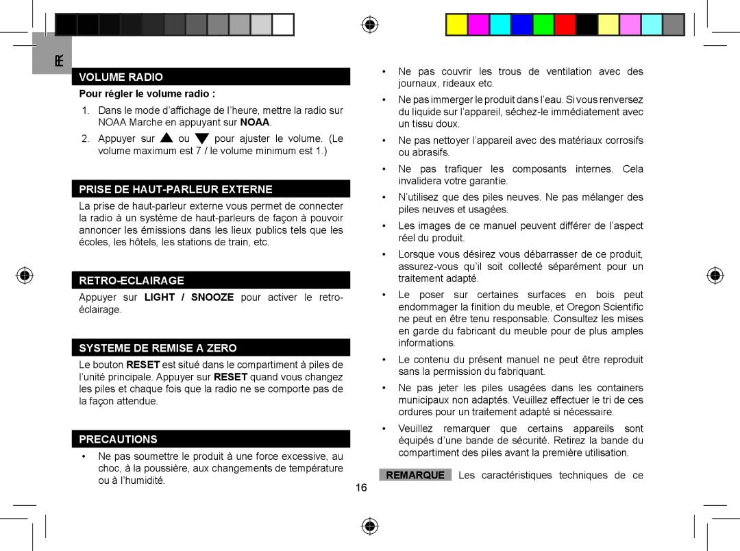 Oregon WR608 user manual Volume Radio, Pour régler le volume radio, Prise DE HAUT-PARLEUR Externe, Retro-Eclairage 