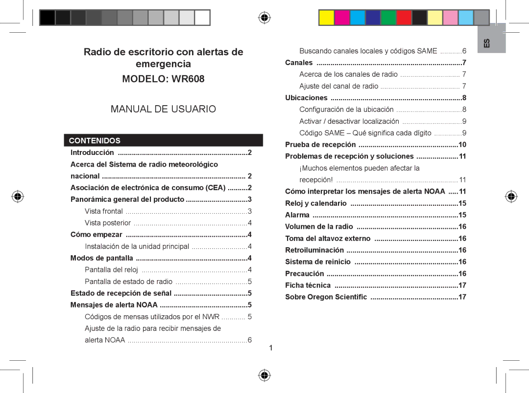 Oregon WR608 user manual Contenidos, Ajuste de la radio para recibir mensajes de, ¡Muchos elementos pueden afectar la 