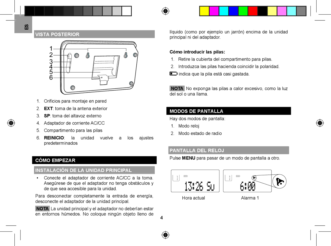 Oregon WR608 user manual Vista Posterior, Cómo Empezar Instalación DE LA Unidad Principal, Cómo introducir las pilas 