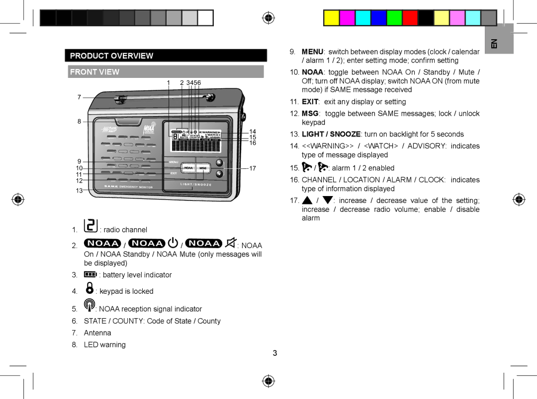 Oregon WR608 user manual Product Overview Front View 