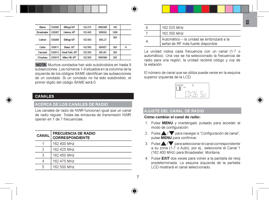 Oregon WR608 Canales Acerca DE LOS Canales DE Radio, Canal Frecuencia DE Radio Correspondiente, Ajuste DEL Canal DE Radio 