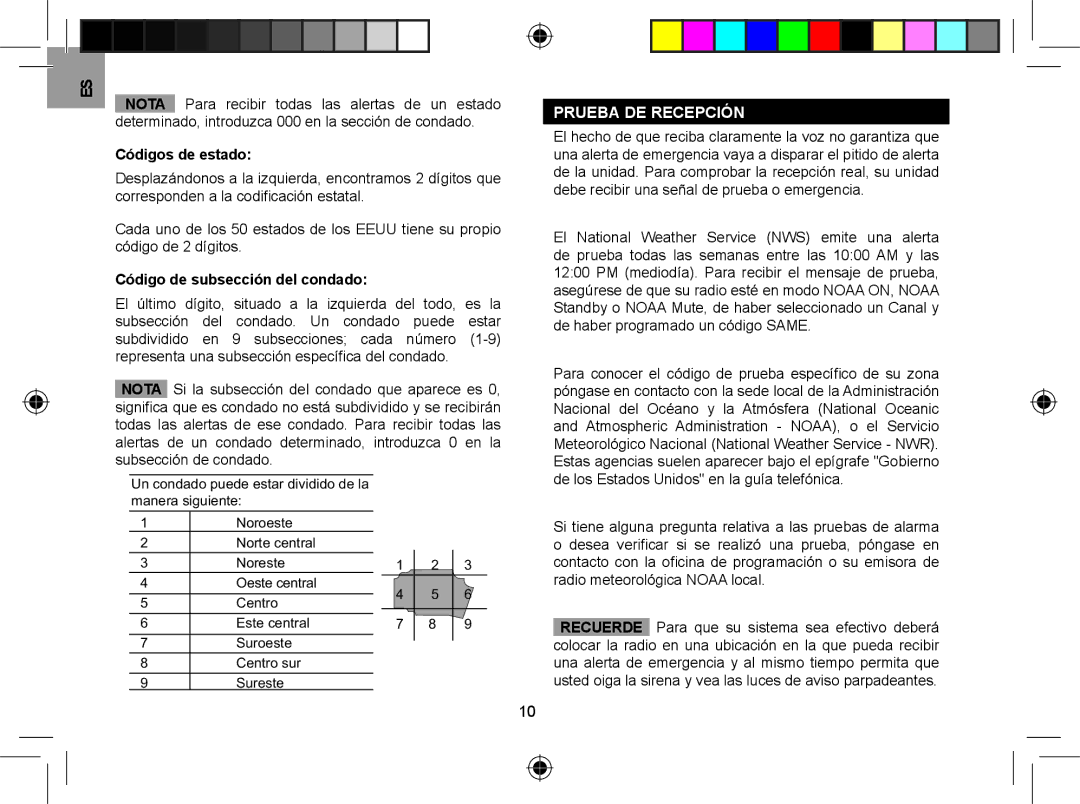 Oregon WR608 user manual Códigos de estado, Código de subsección del condado, Prueba DE Recepción 