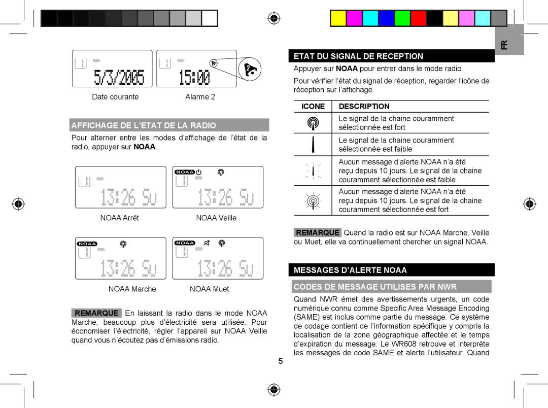 Oregon WR608 user manual Affichage De L’Etat De La Radio, Etat Du Signal De Reception, Icone Description 