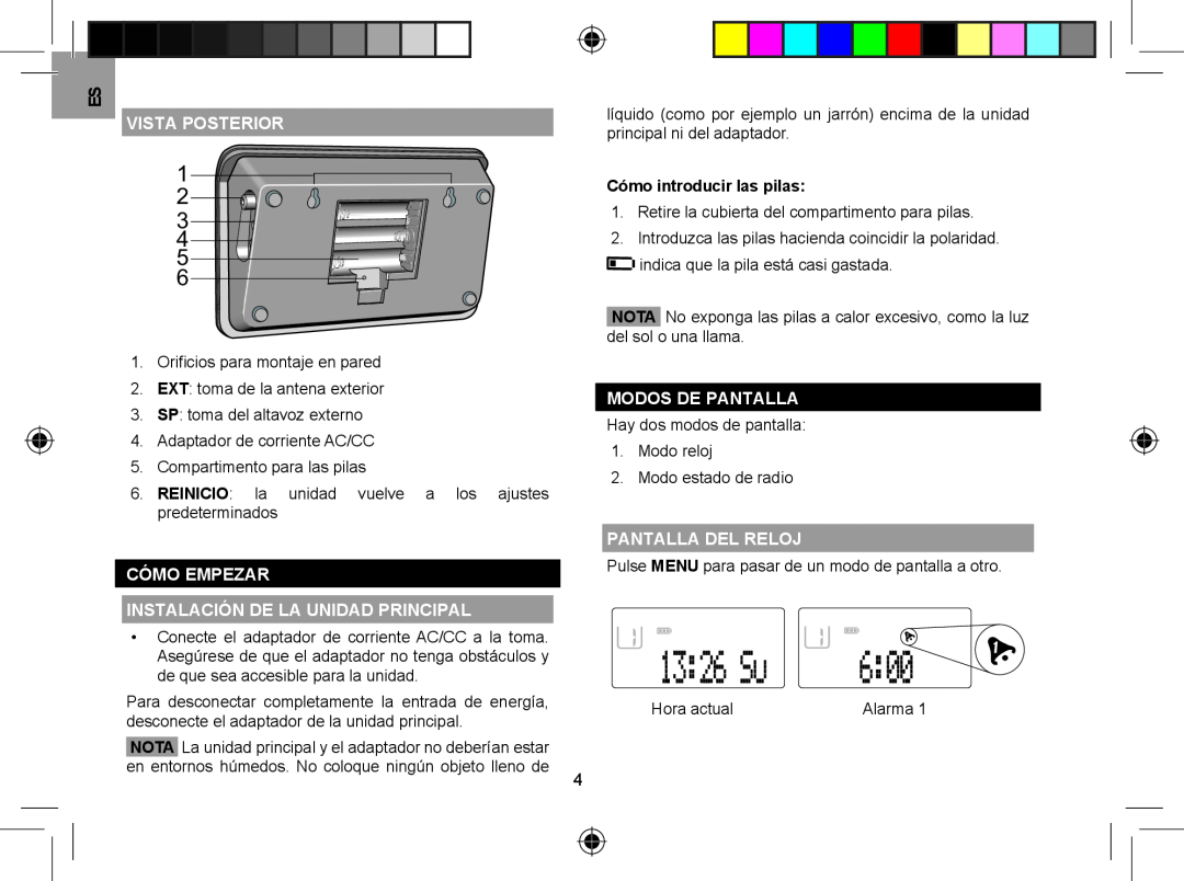 Oregon WR608 user manual Vista Posterior, Cómo Empezar Instalación De La Unidad Principal, Cómo introducir las pilas 