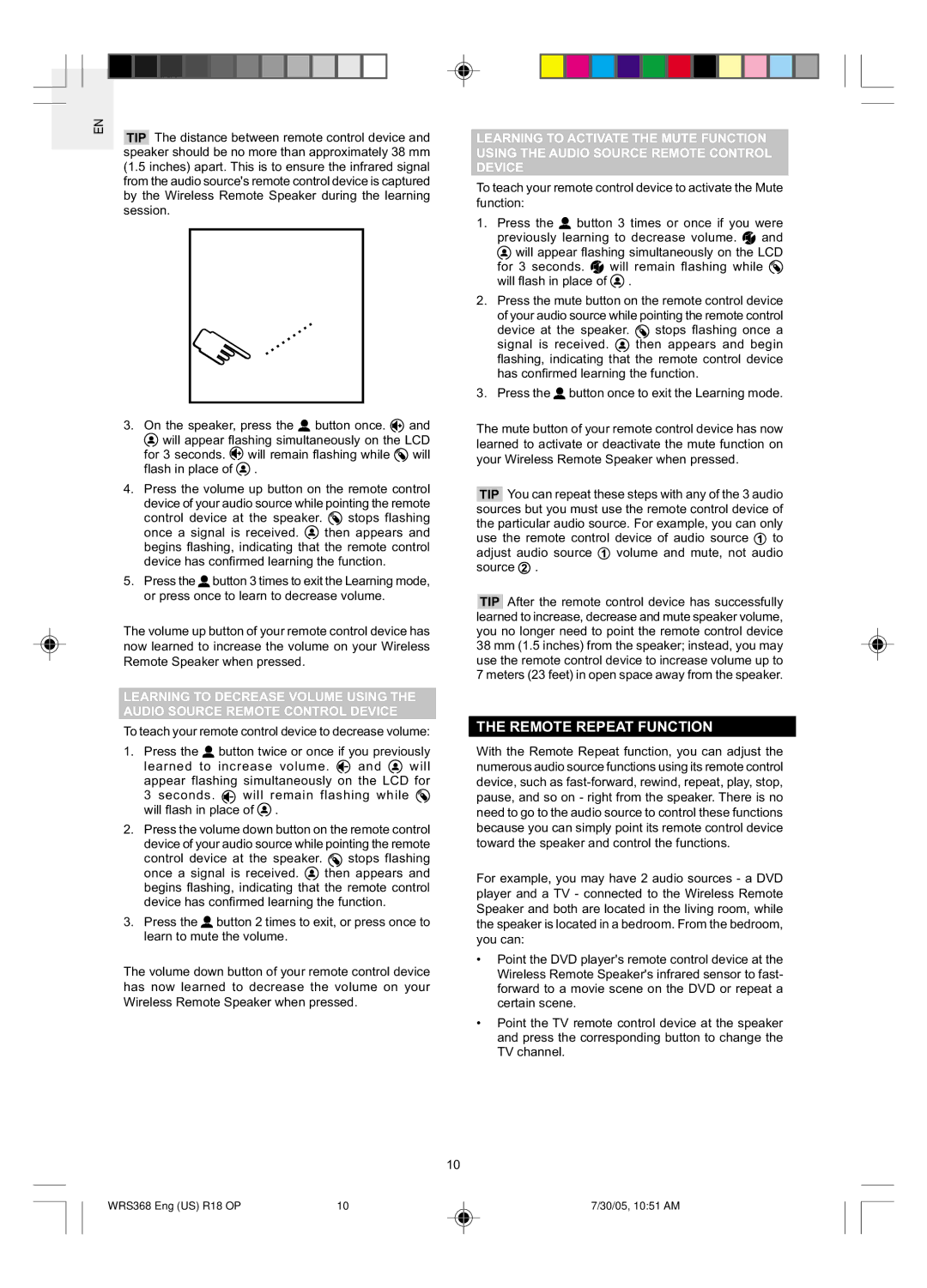 Oregon WRS368 user manual Remote Repeat Function 