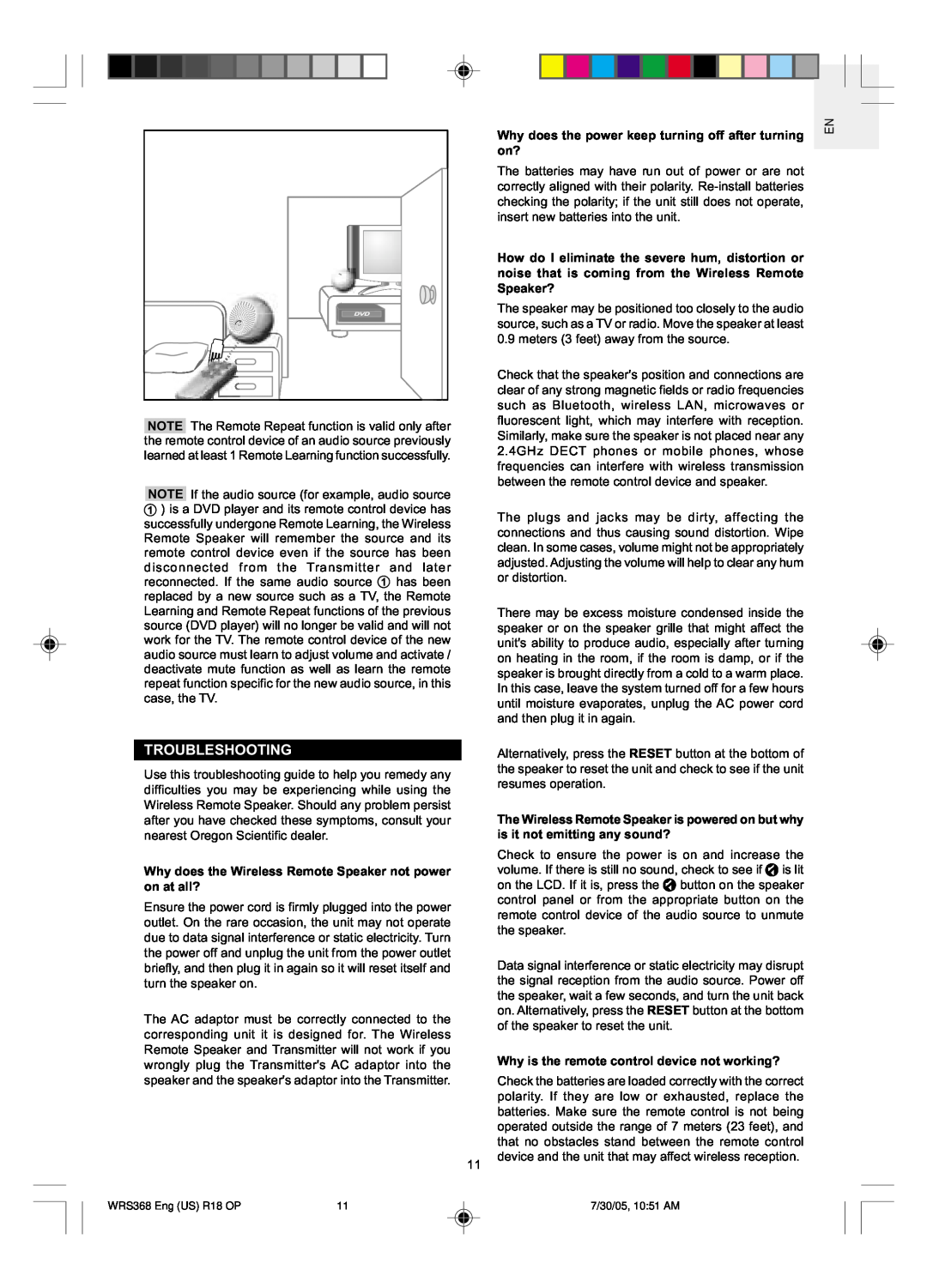 Oregon WRS368 user manual Troubleshooting 