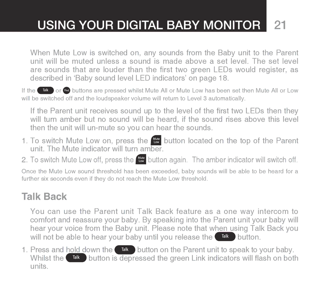 Oricom 310 manual Talk Back 