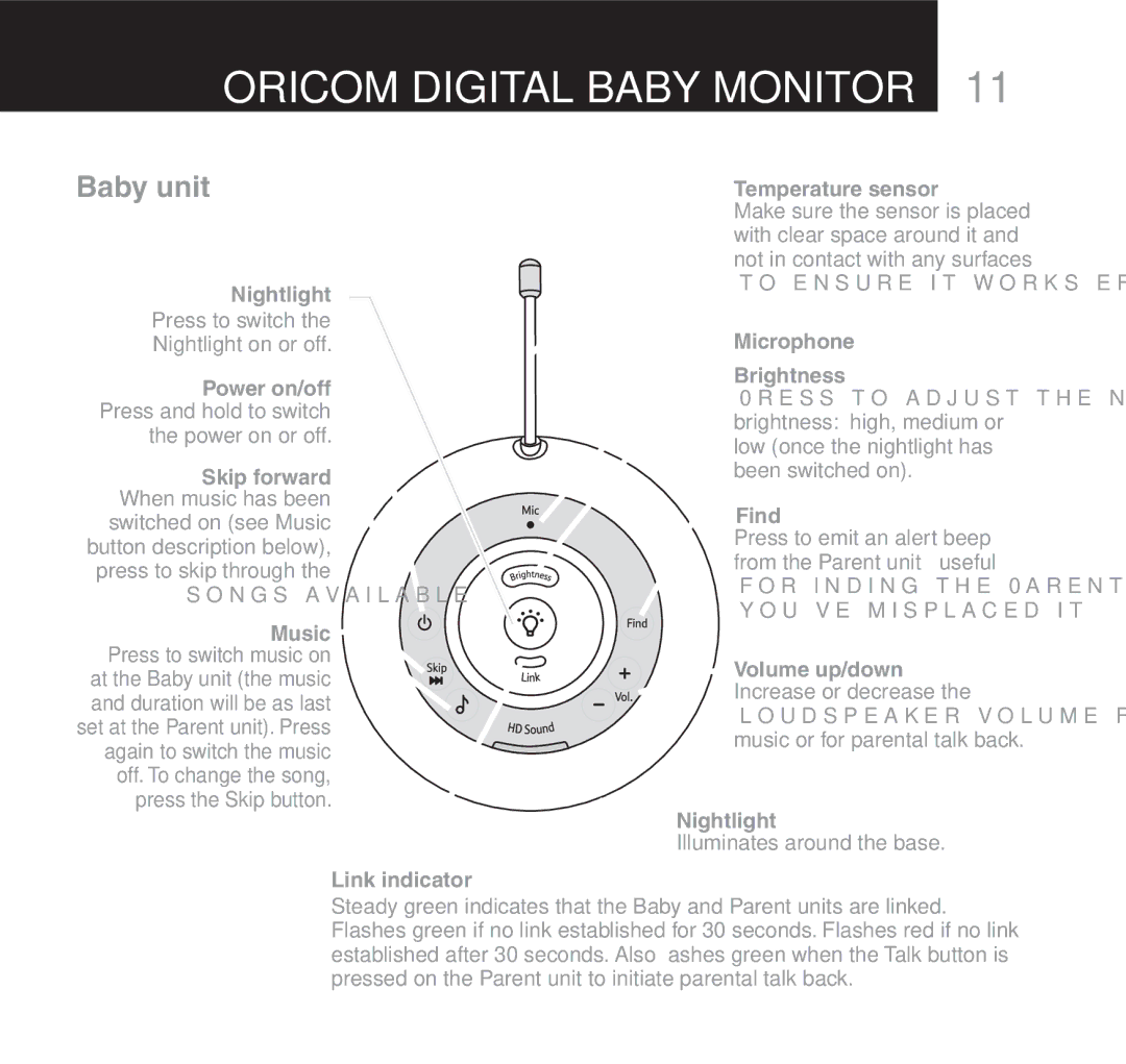 Oricom 510 manual Baby unit 