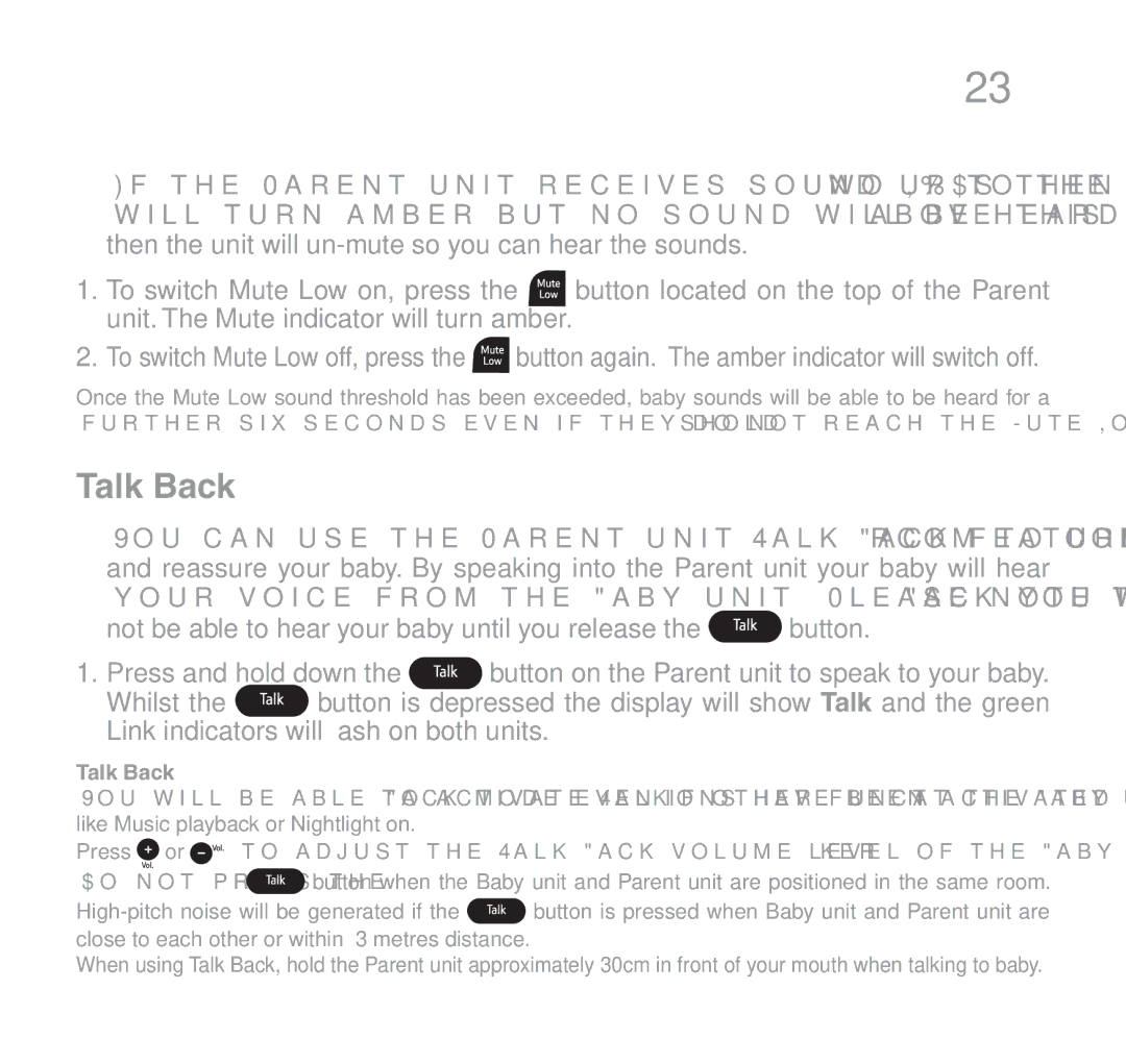 Oricom 510 manual Talk Back 