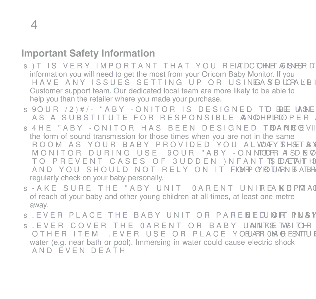 Oricom 510 manual Important Safety Information, Andneven DEATH 