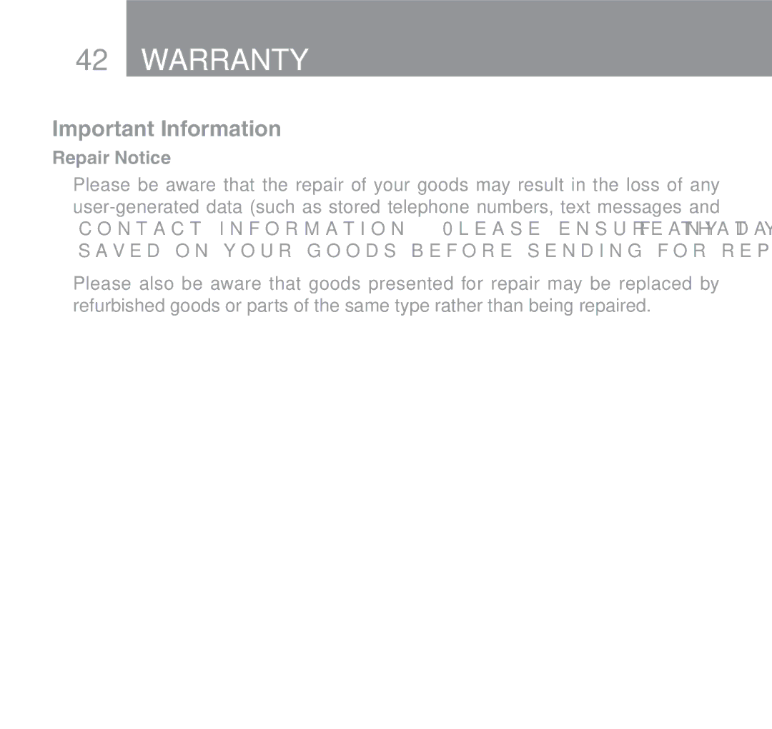 Oricom 510 manual Important Information, Repair Notice 