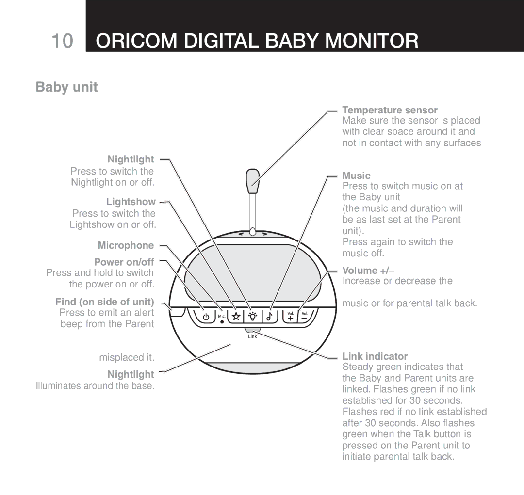 Oricom 610 manual Baby unit 