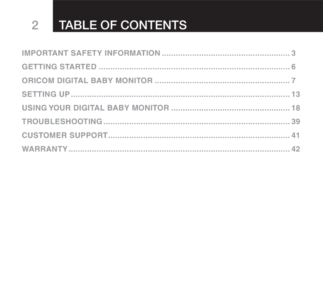 Oricom 610 manual Table of Contents 