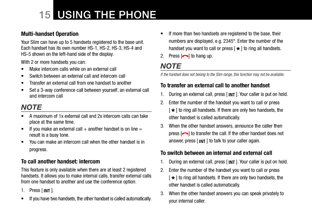 Oricom 8000 Multi-handset Operation, To call another handset intercom, To transfer an external call to another handset 