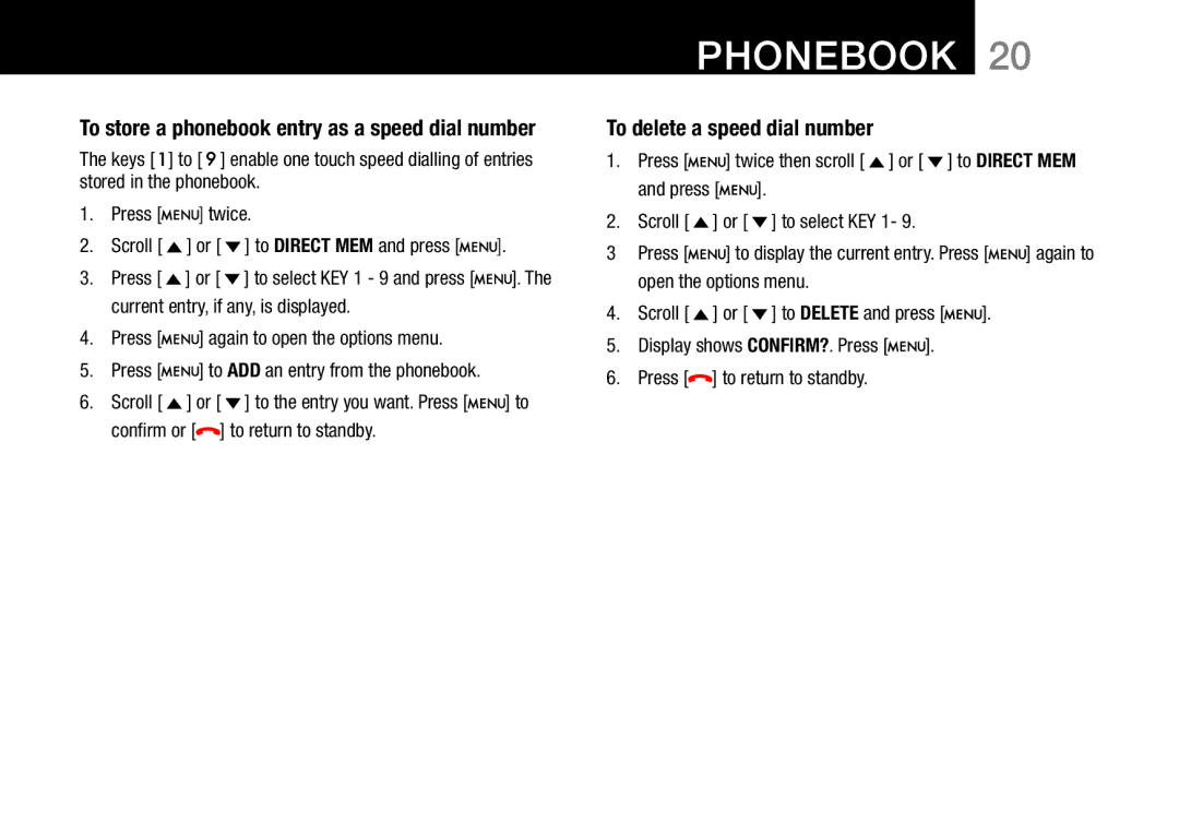 Oricom 8800, 8000 manual To store a phonebook entry as a speed dial number, To delete a speed dial number 