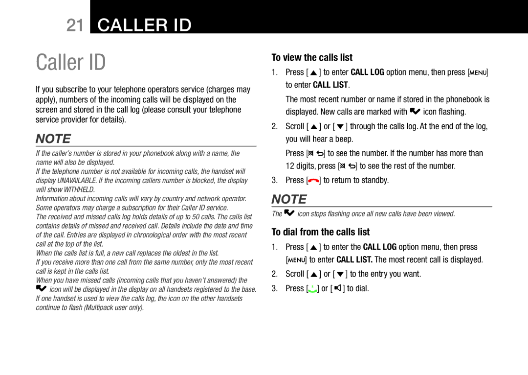 Oricom 8000, 8800 manual Caller ID, To view the calls list, To dial from the calls list 