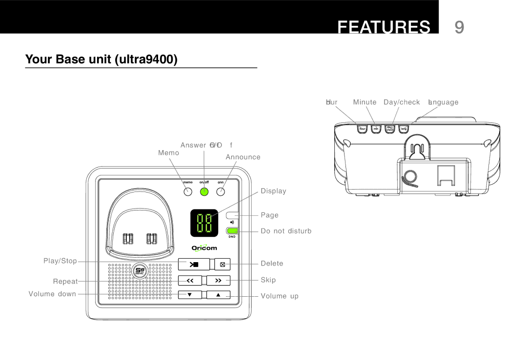 Oricom 9800 manual Your Base unit ultra9400 