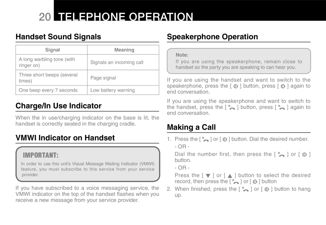 Oricom 9800, 9400 manual Telephone Operation 