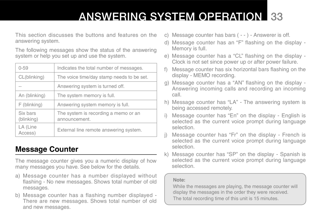 Oricom 9400, 9800 manual Answering System Operation, Message Counter 