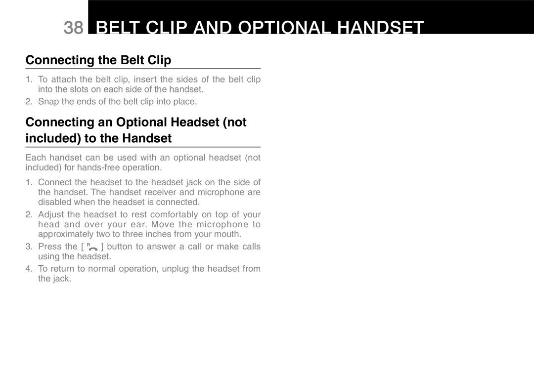 Oricom 9800, 9400 manual Belt clip and Optional Handset, Connecting the Belt Clip 