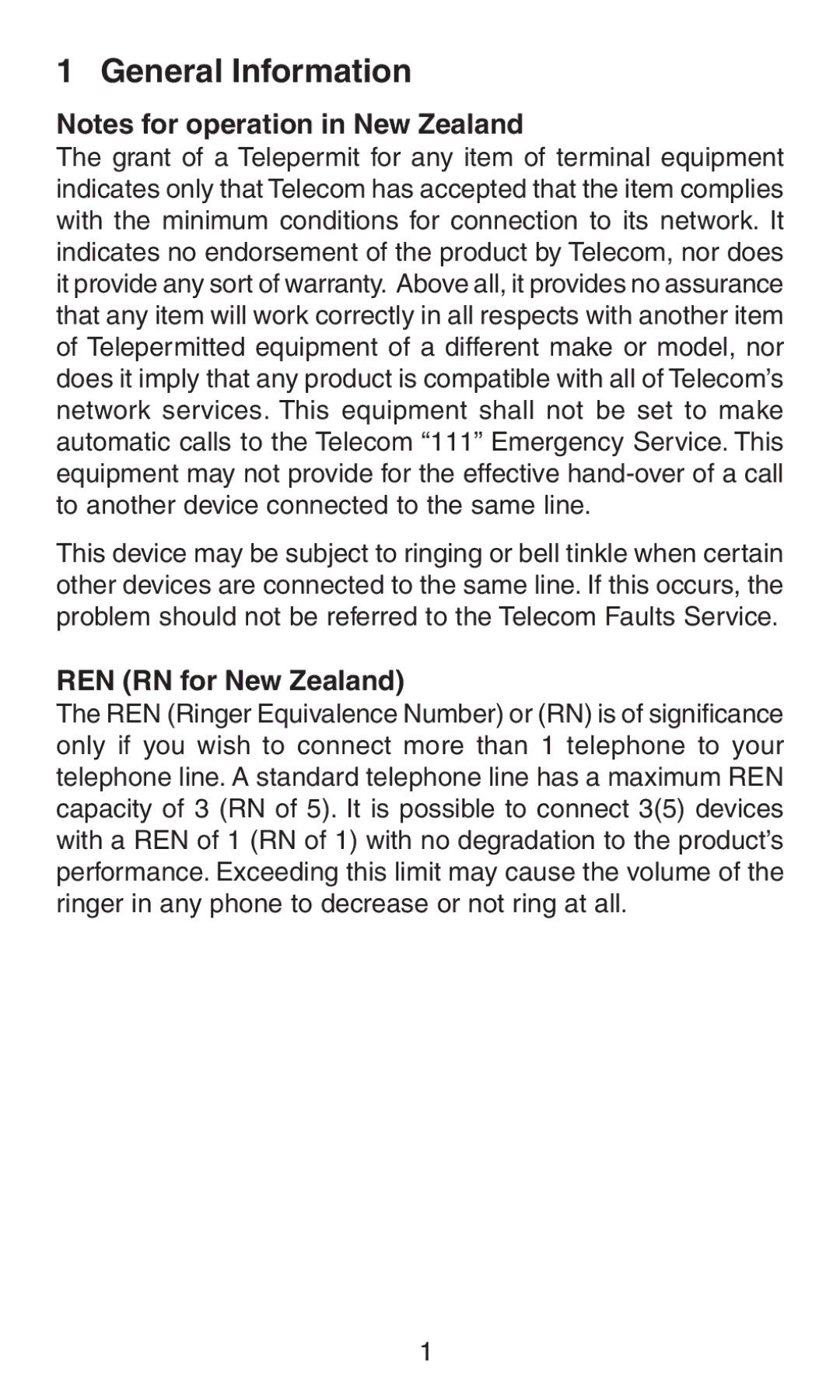 Oricom AM100 manual General Information, REN RN for New Zealand 