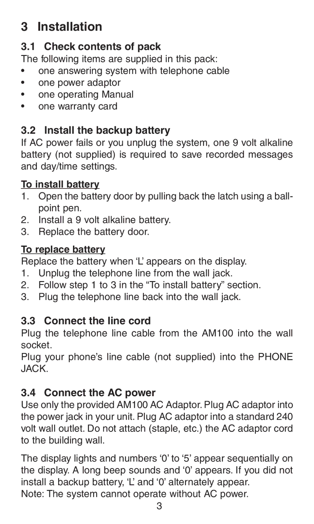 Oricom AM100 manual Installation 