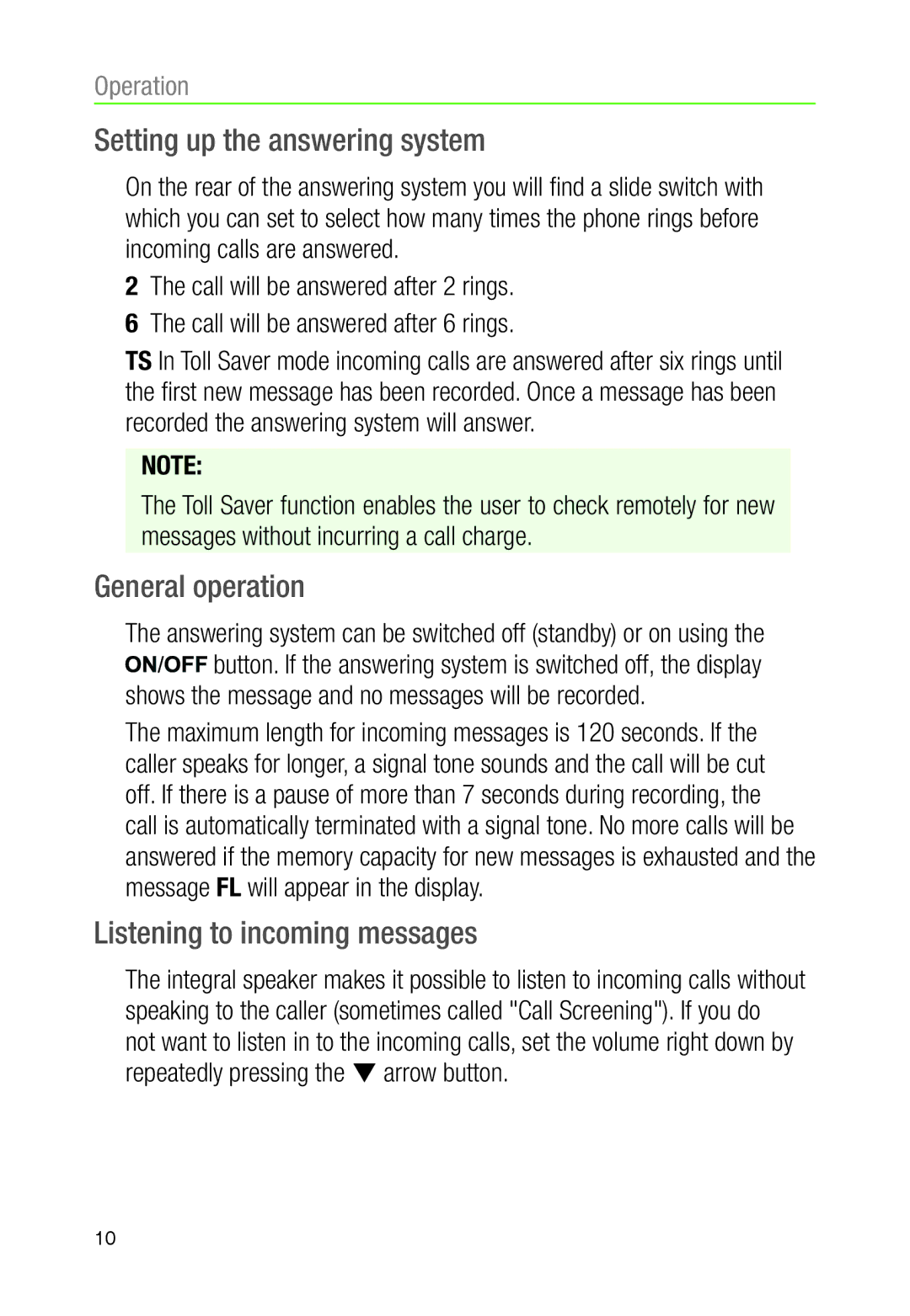 Oricom AM900 warranty Setting up the answering system, General operation, Listening to incoming messages 